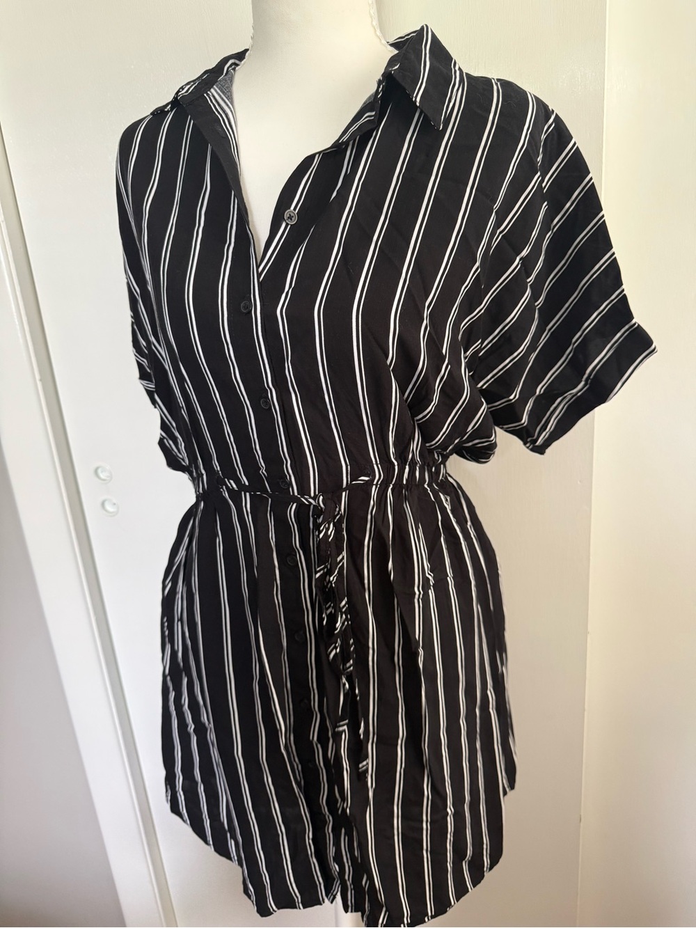 Black & White Striped mini Dress with Tie Waist